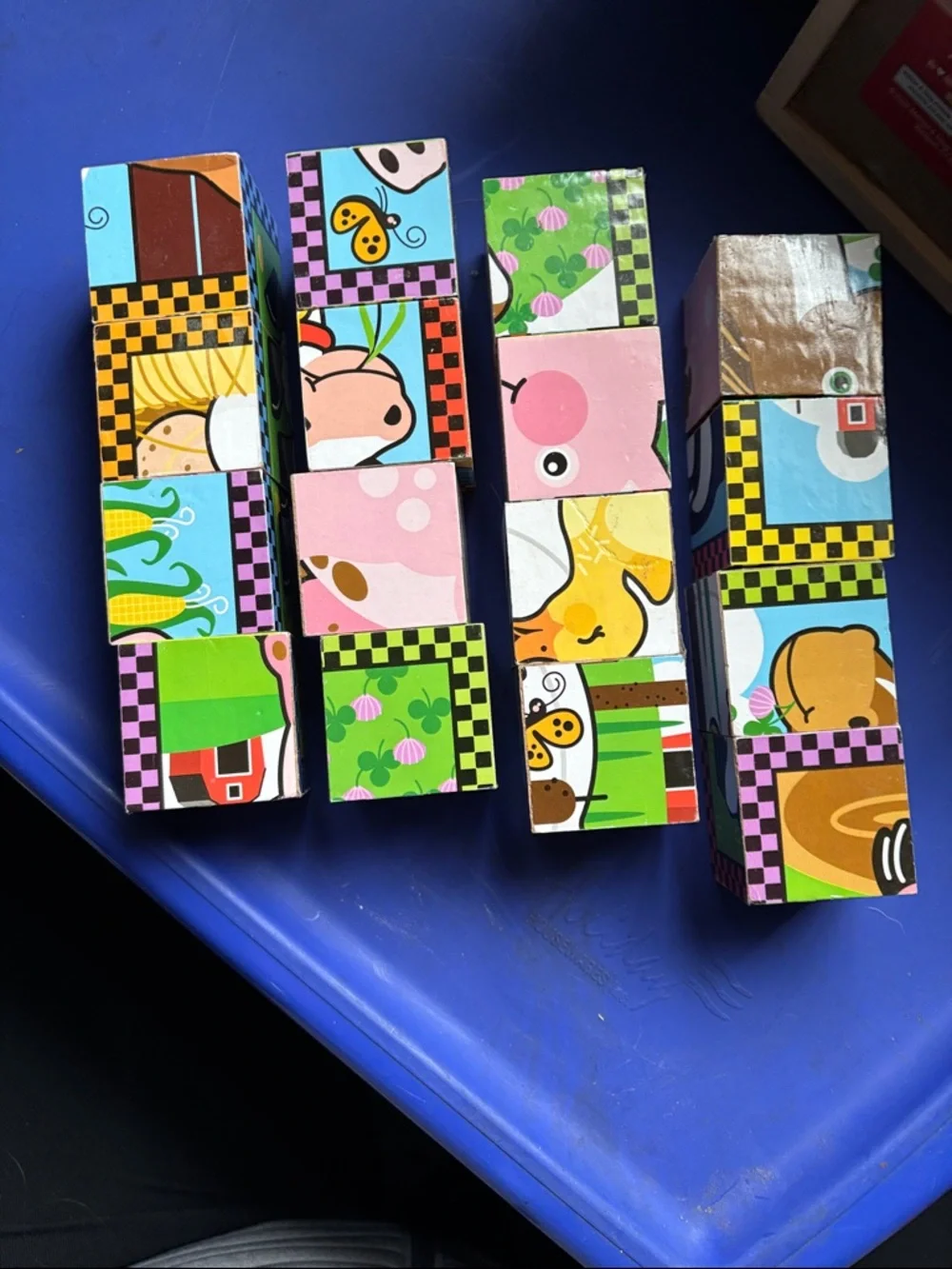 Melissa & Doug Wooden Cube Puzzle Blocks w/wooden tray Farm Animals colorful